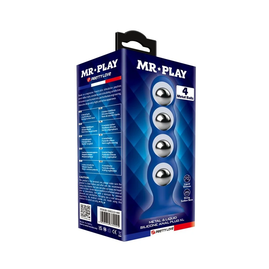 MR PLAY - PLUG ANAL COM 4 BOLINHAS DE METAL E VENTOSA AZUL